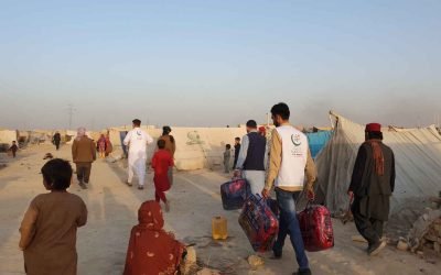 Khubaib Foundation distributing blankets in refugee camps for warmth and comfort.