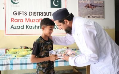 Eid gifts being distributed at Khubaib School in Rara, Azad Kashmir.